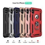Wholesale iPhone XS Max Tech Armor Ring Grip Case with Metal Plate (Silver)